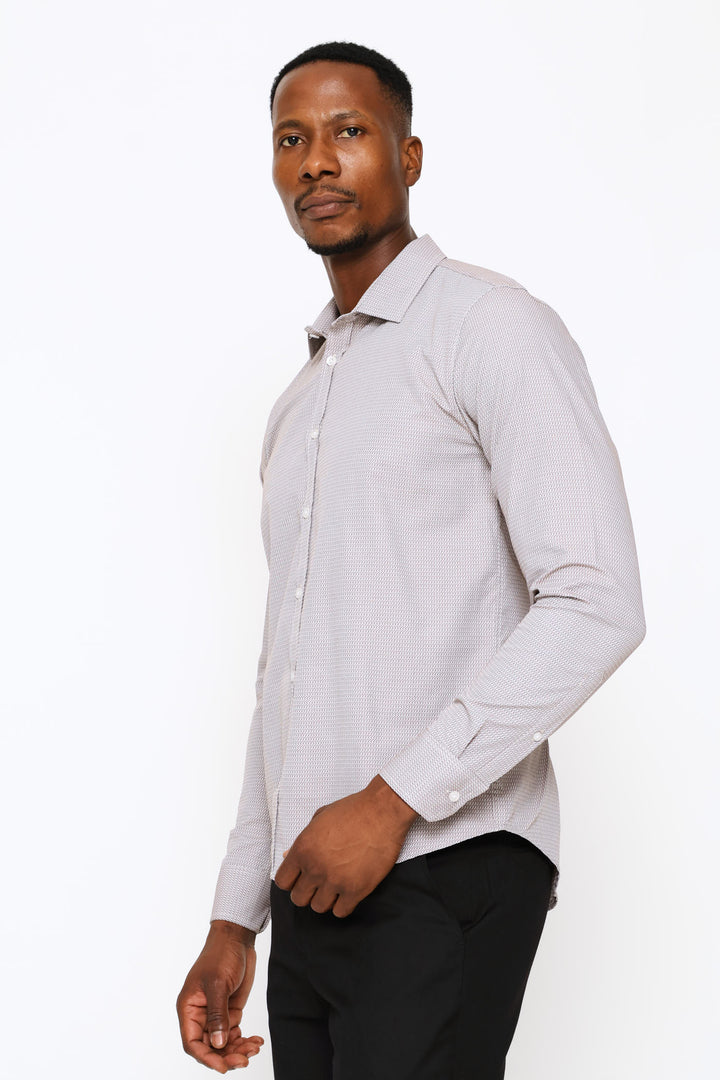 Slim Zig-Zag Textured Shirt - Brown/White