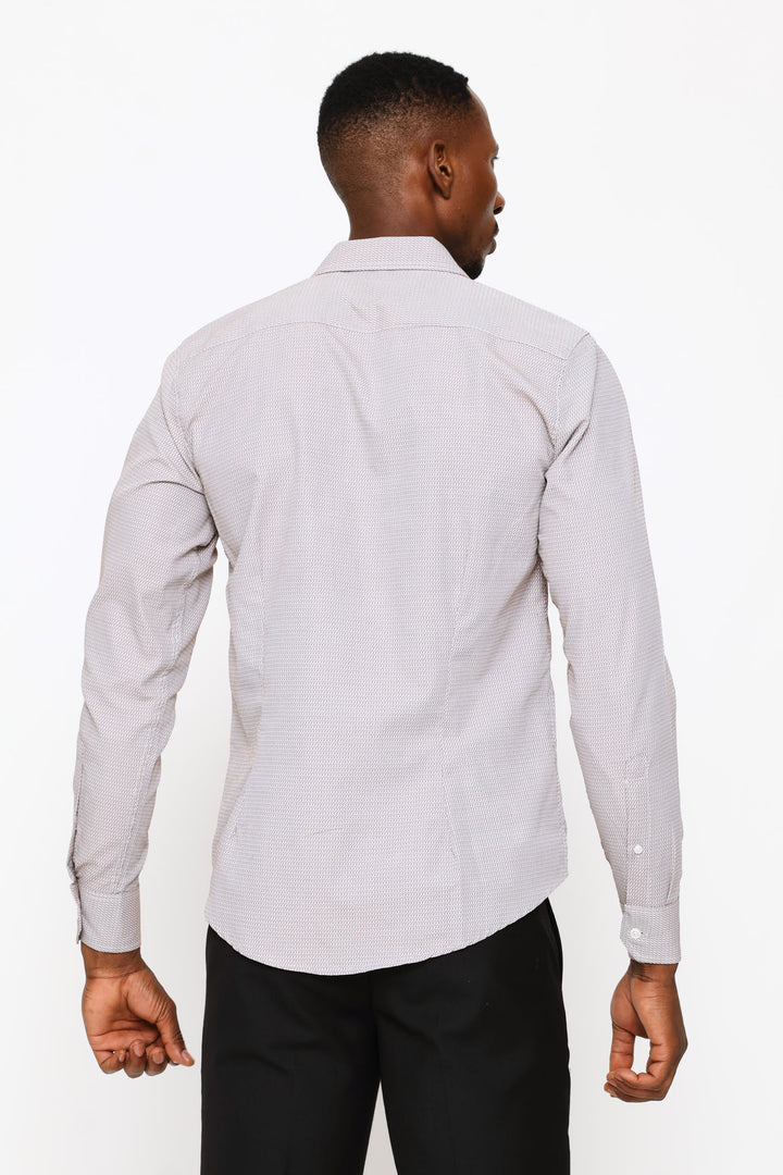 Slim Zig-Zag Textured Shirt - Brown/White