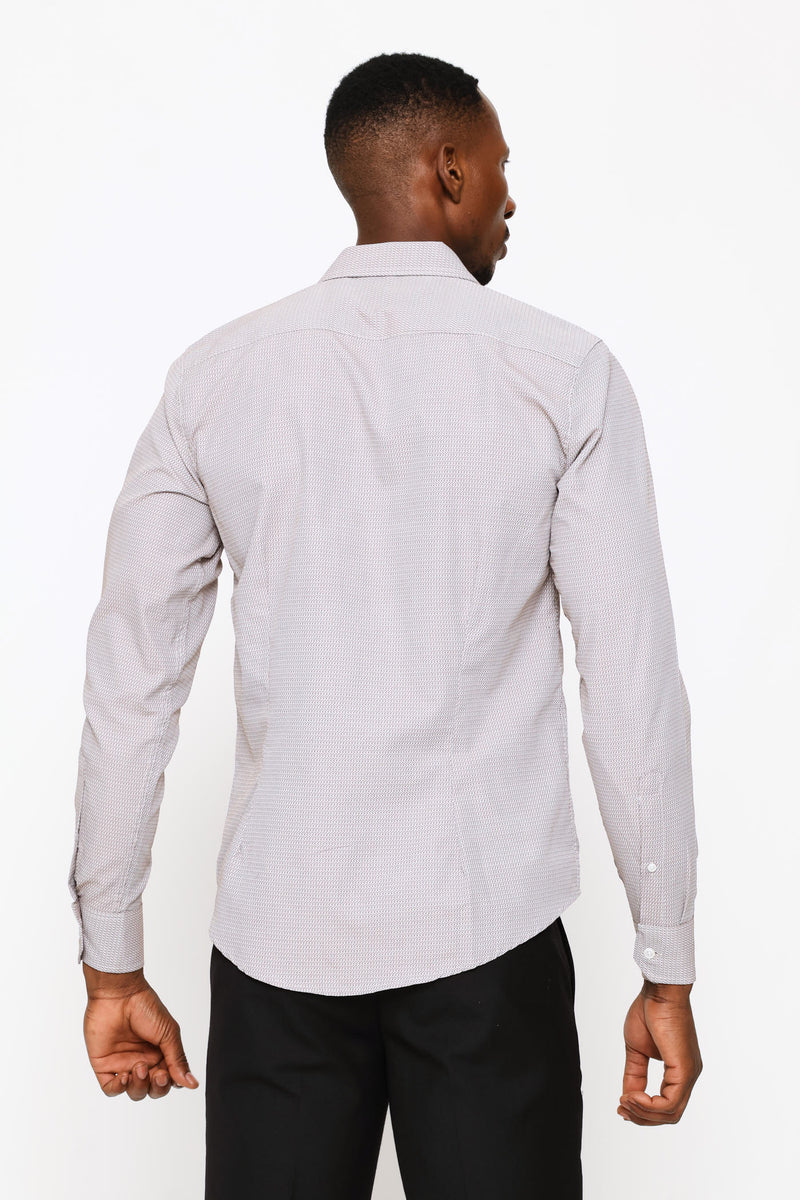 Slim Zig-Zag Textured Shirt - Brown/White