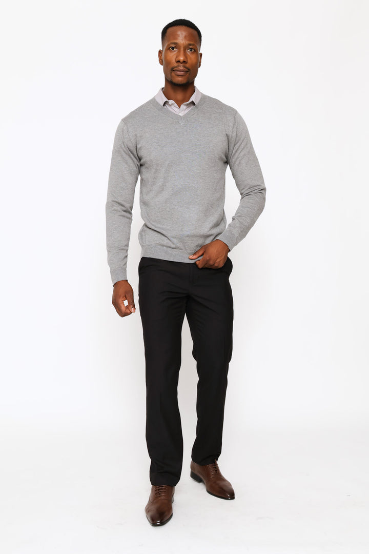 Long Sleeve V-Neck Pullover - Grey