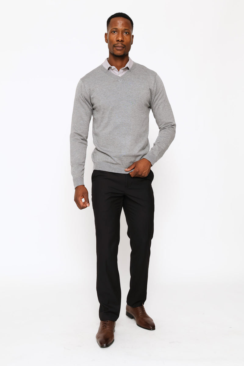 Long Sleeve V-Neck Pullover - Grey