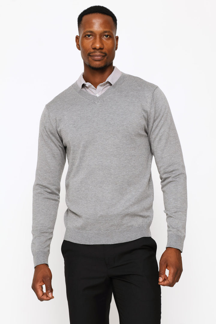 Long Sleeve V-Neck Pullover - Grey