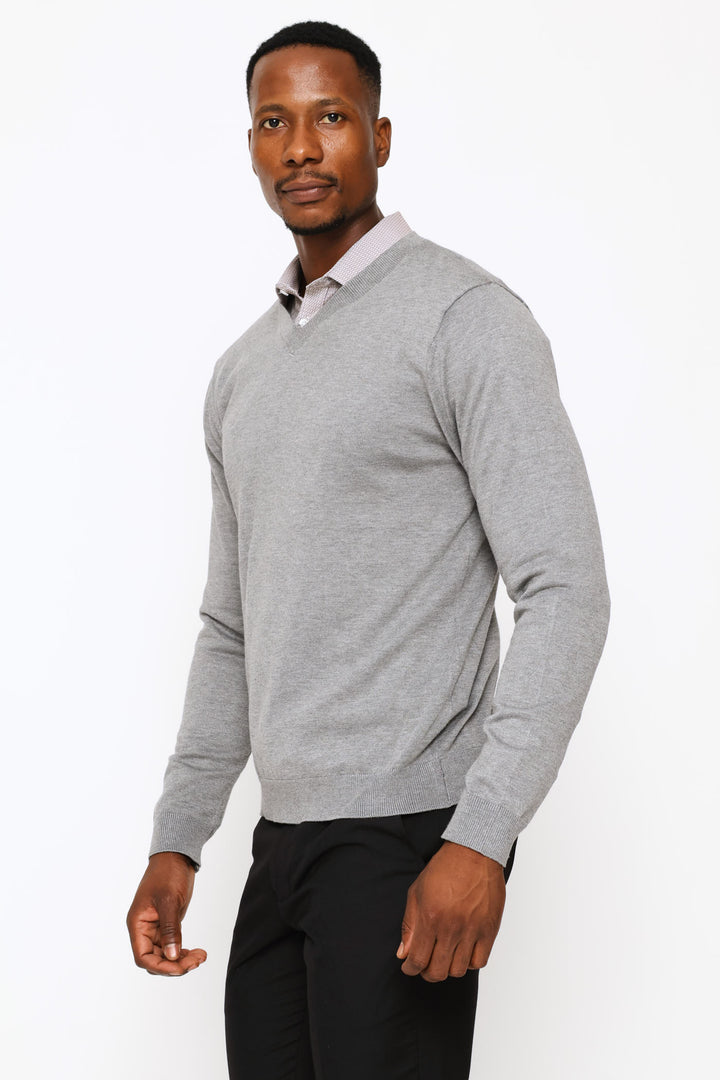 Long Sleeve V-Neck Pullover - Grey