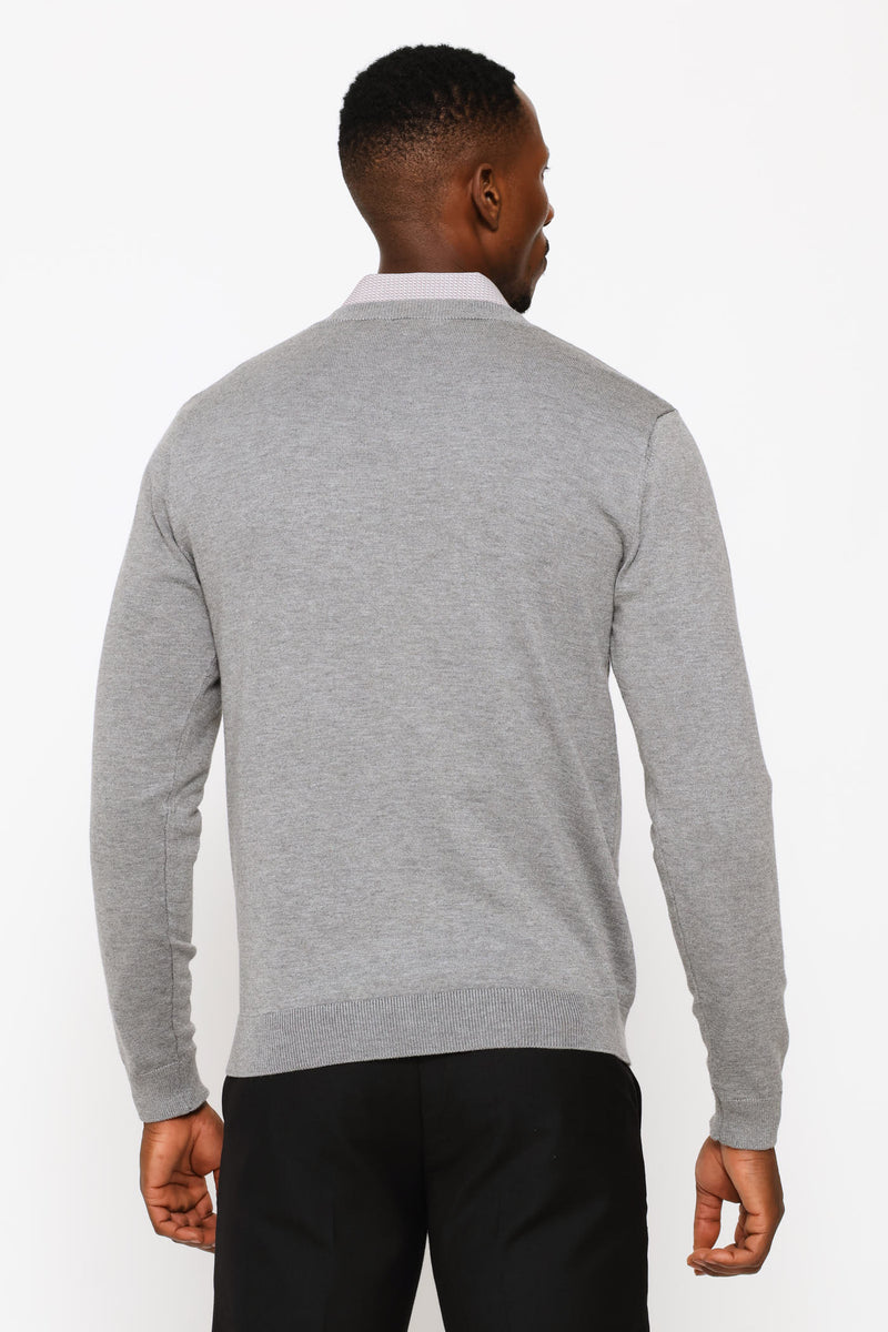 Long Sleeve V-Neck Pullover - Grey