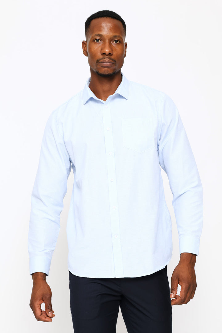 Regular Long Sleeve Geometric Textured Shirt - Mid Blue