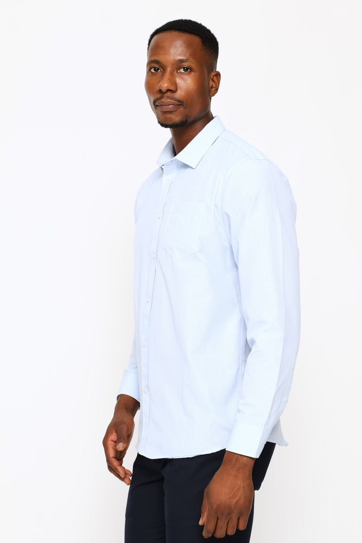 Regular Long Sleeve Geometric Textured Shirt - Mid Blue