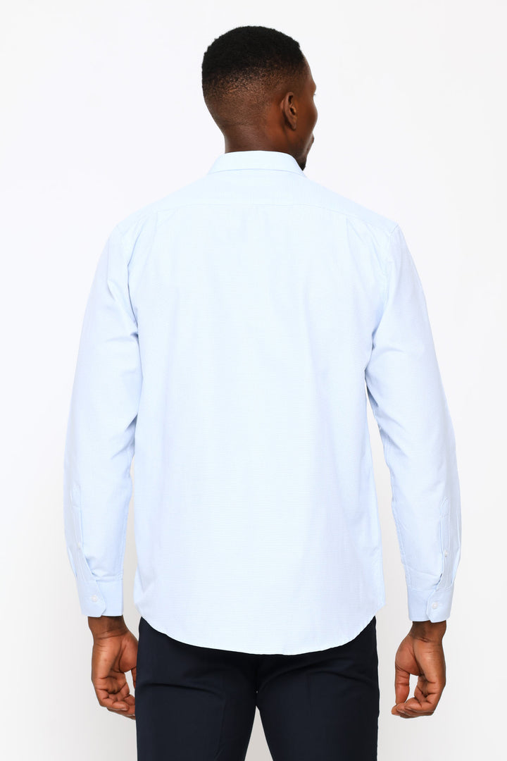 Regular Long Sleeve Geometric Textured Shirt - Mid Blue