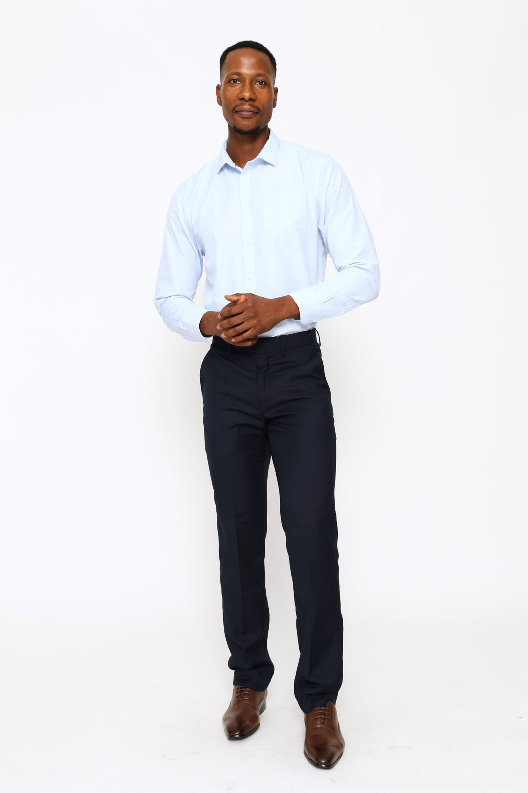 Regular Long Sleeve Geometric Textured Shirt - Mid Blue