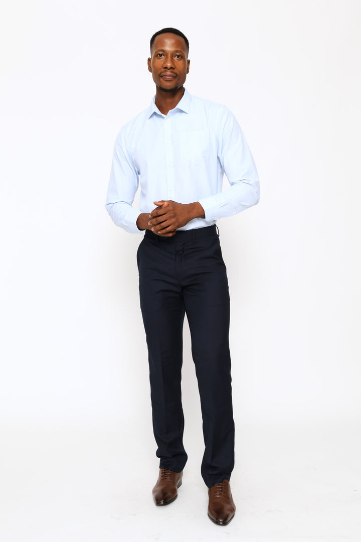 Regular Long Sleeve Geometric Textured Shirt - Mid Blue