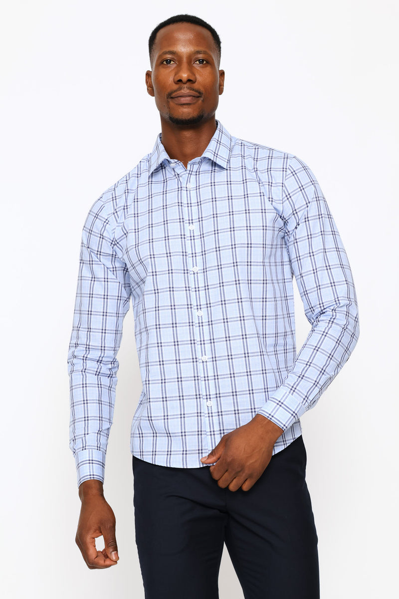 Slim Check Printed Shirt - Navy/Blue