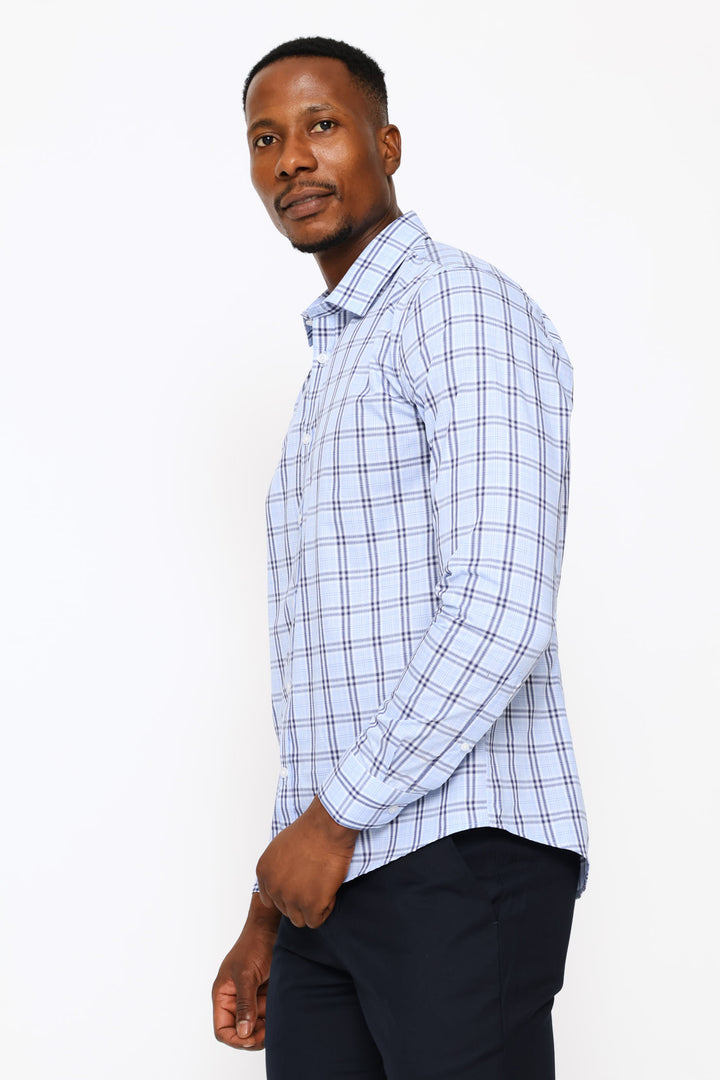 Slim Check Printed Shirt - Navy/Blue