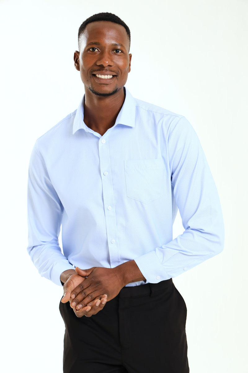 Regular Tonal Check Textured Long Sleeve Shirt - Light Blue