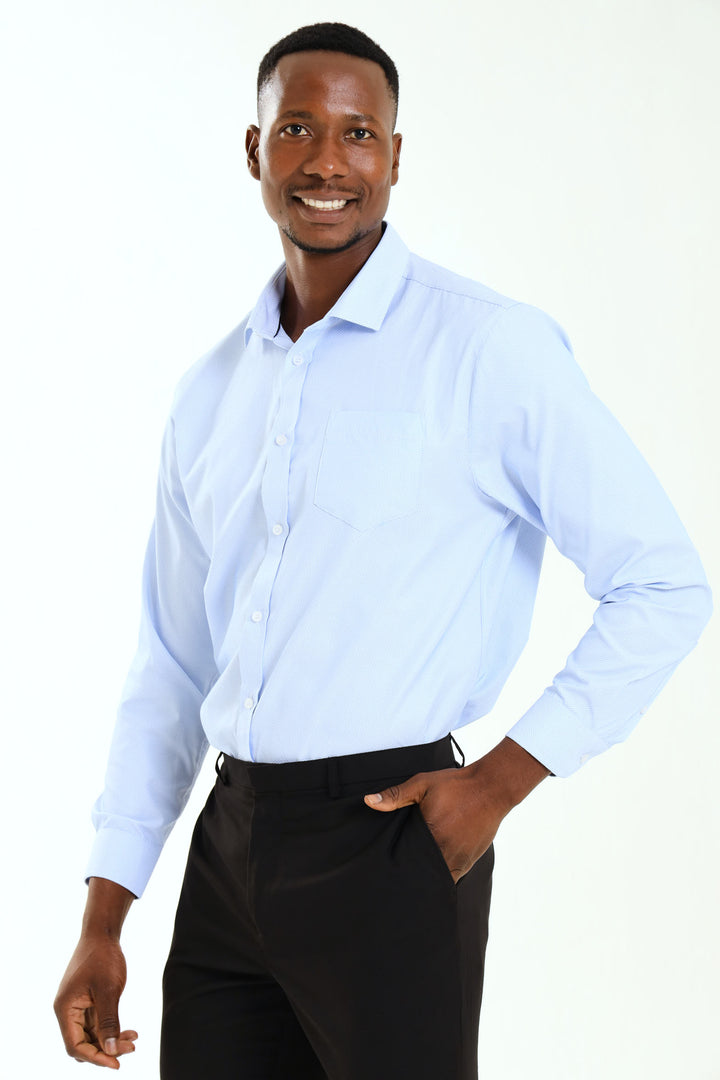 Regular Tonal Check Textured Long Sleeve Shirt - Light Blue