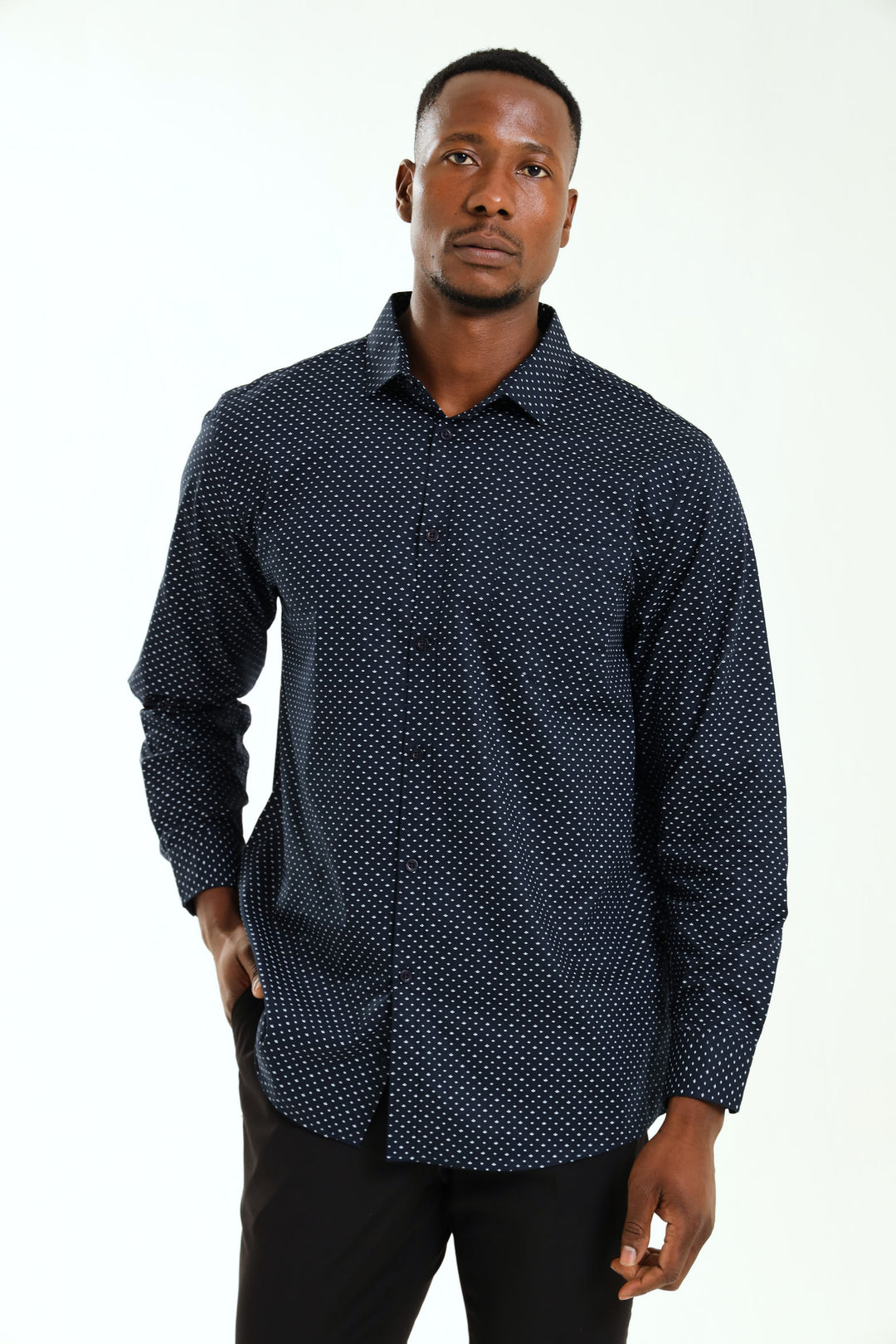 Regular Ditsy Abstract Printed Shirt - Navy/White
