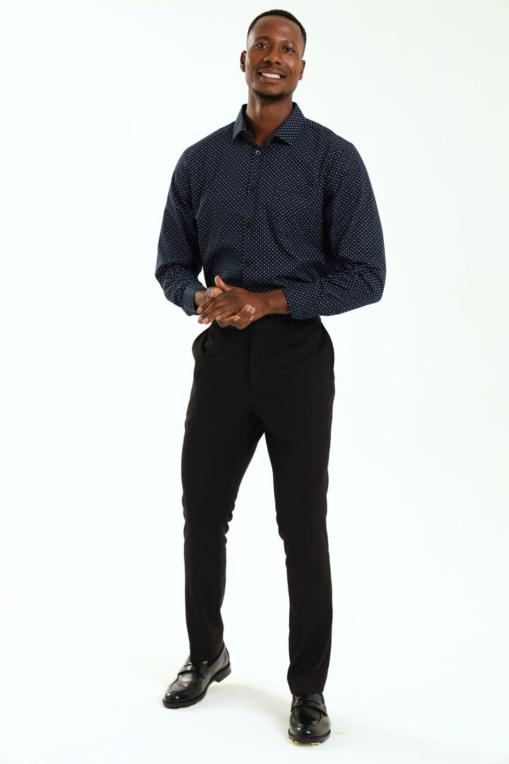 Regular Ditsy Abstract Printed Shirt - Navy/White