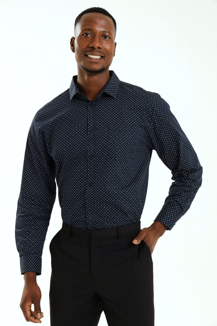 Regular Ditsy Abstract Printed Shirt - Navy/White