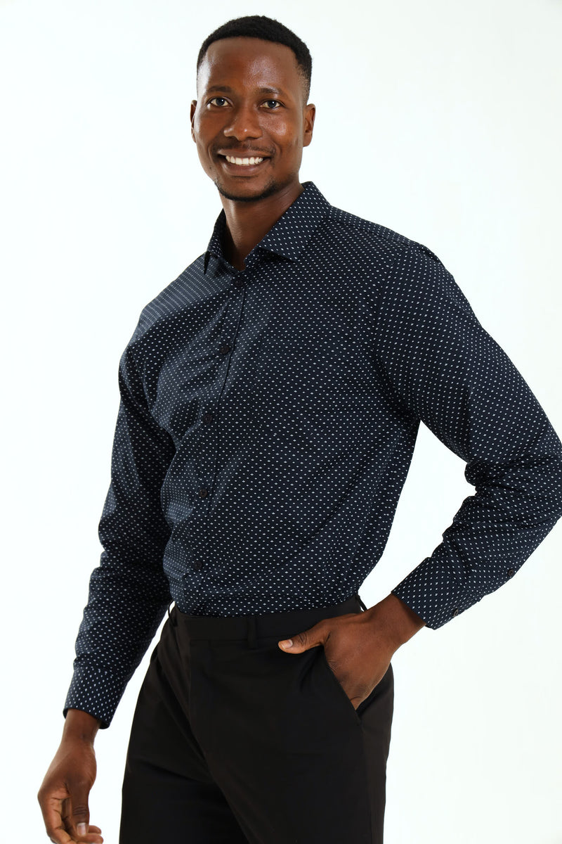 Regular Ditsy Abstract Printed Shirt - Navy/White