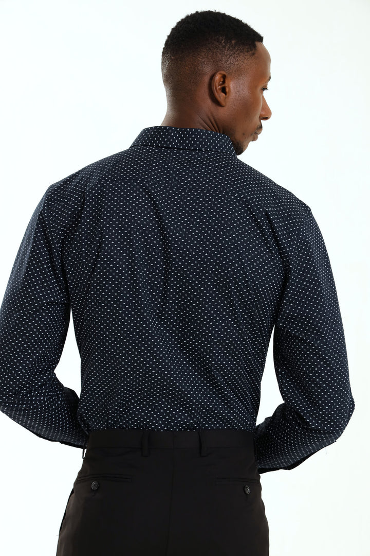 Regular Ditsy Abstract Printed Shirt - Navy/White