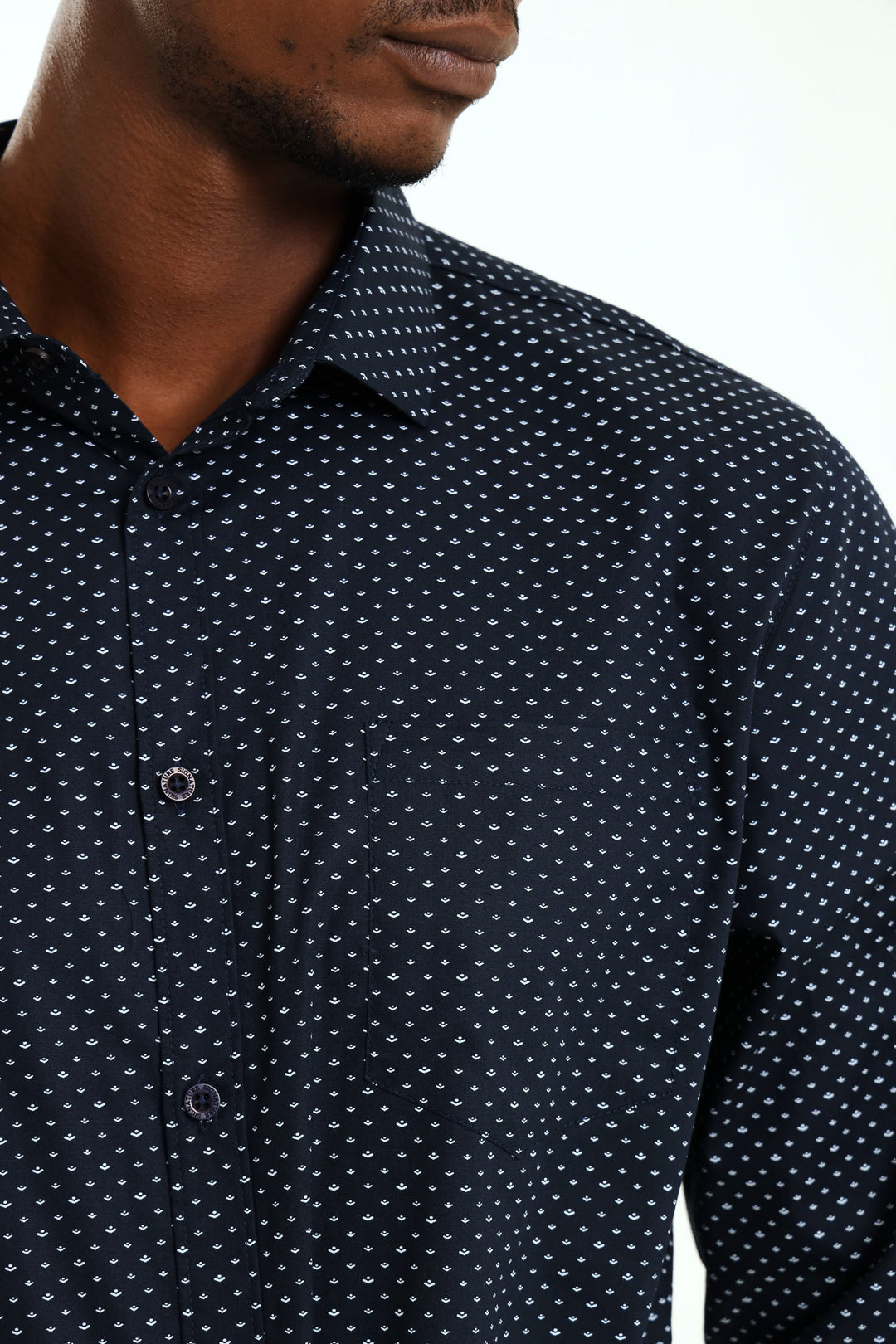 Regular Ditsy Abstract Printed Shirt - Navy/White