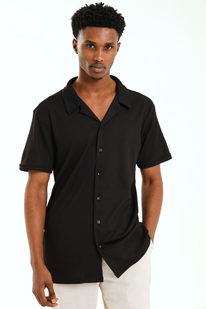 Slim Waffle Shirt - Black