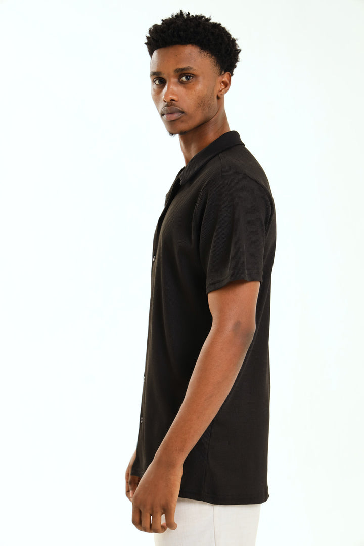 Slim Waffle Shirt - Black