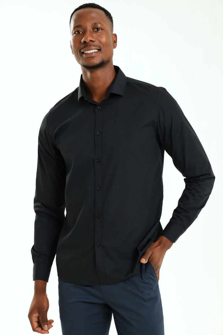 Slim Easy Care Long Sleeve Shirt - Black