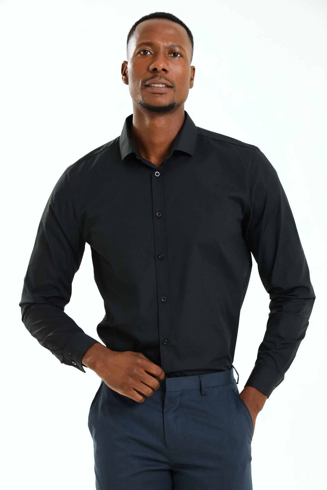 Slim Easy Care Long Sleeve Shirt - Black