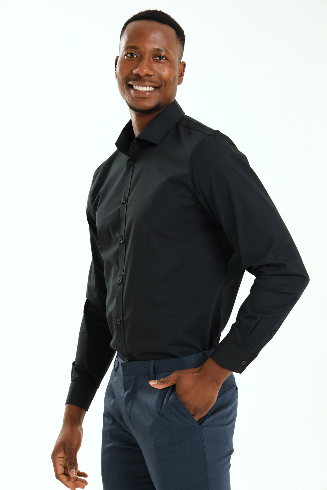 Slim Easy Care Long Sleeve Shirt - Black