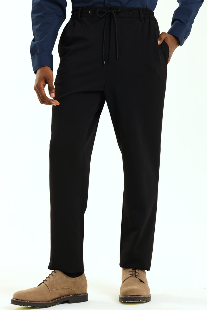 Textured Stretch Elasticated Trouser - Black