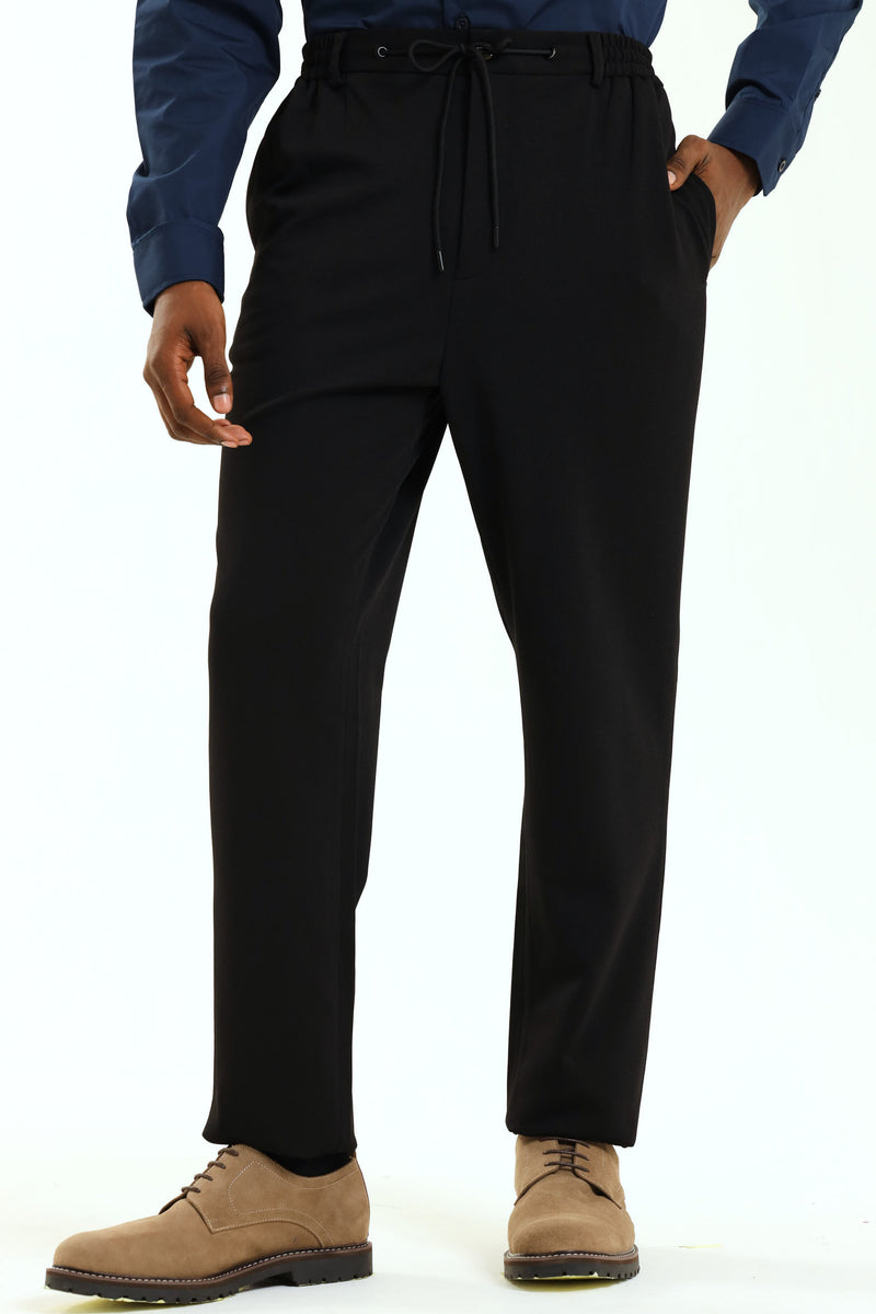 Textured Stretch Elasticated Trouser - Black