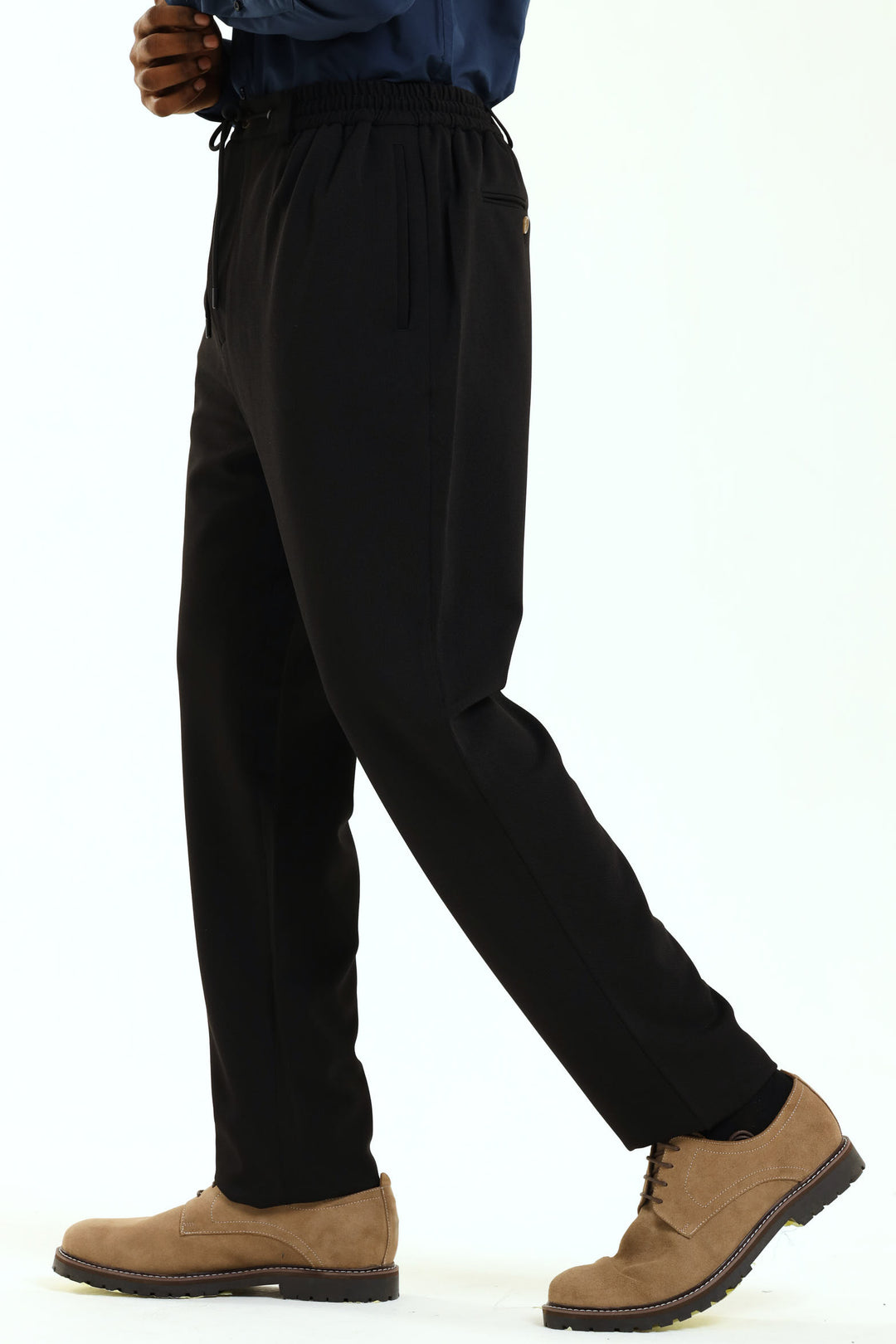 Textured Stretch Elasticated Trouser - Black