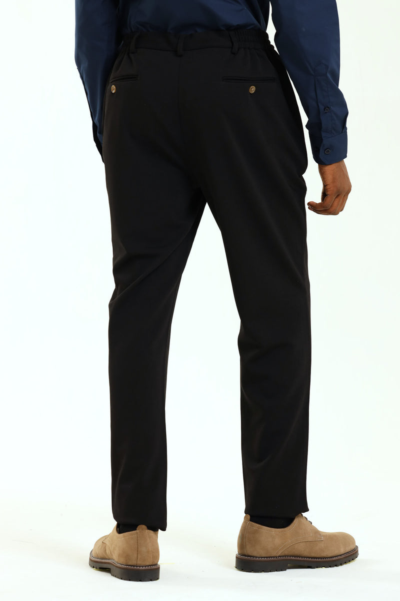 Textured Stretch Elasticated Trouser - Black