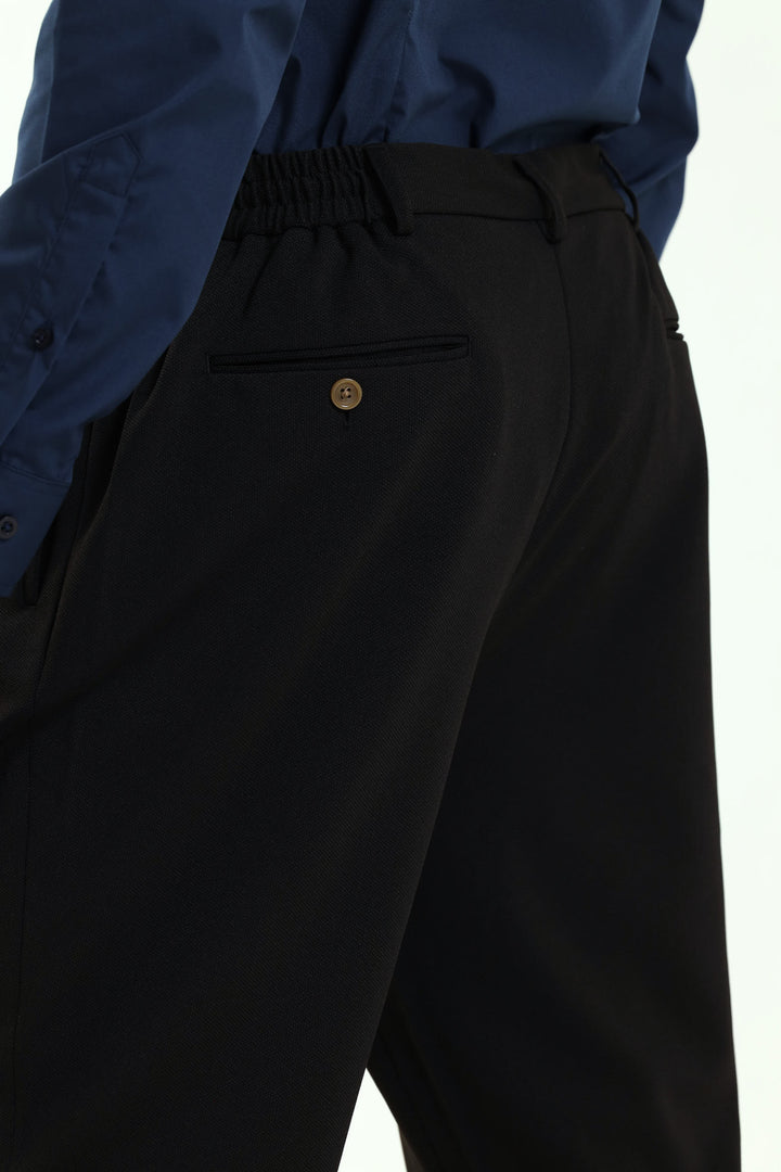Textured Stretch Elasticated Trouser - Black