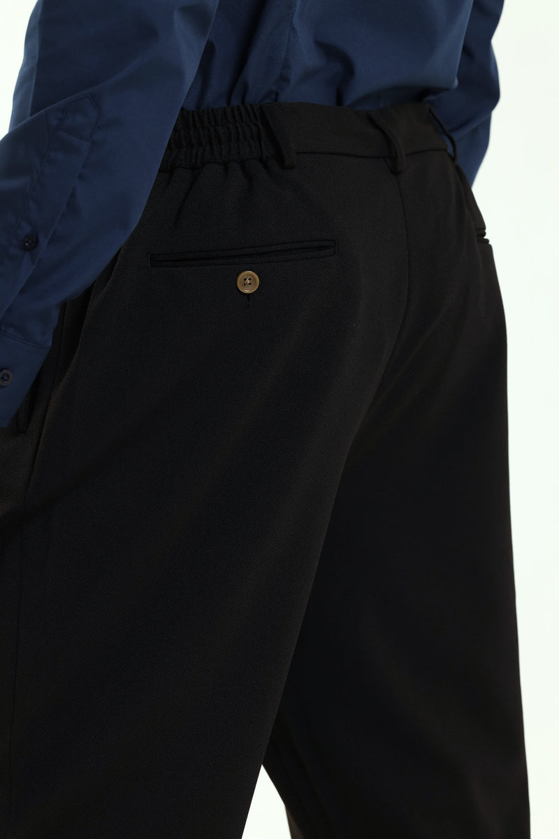 Textured Stretch Elasticated Trouser - Black
