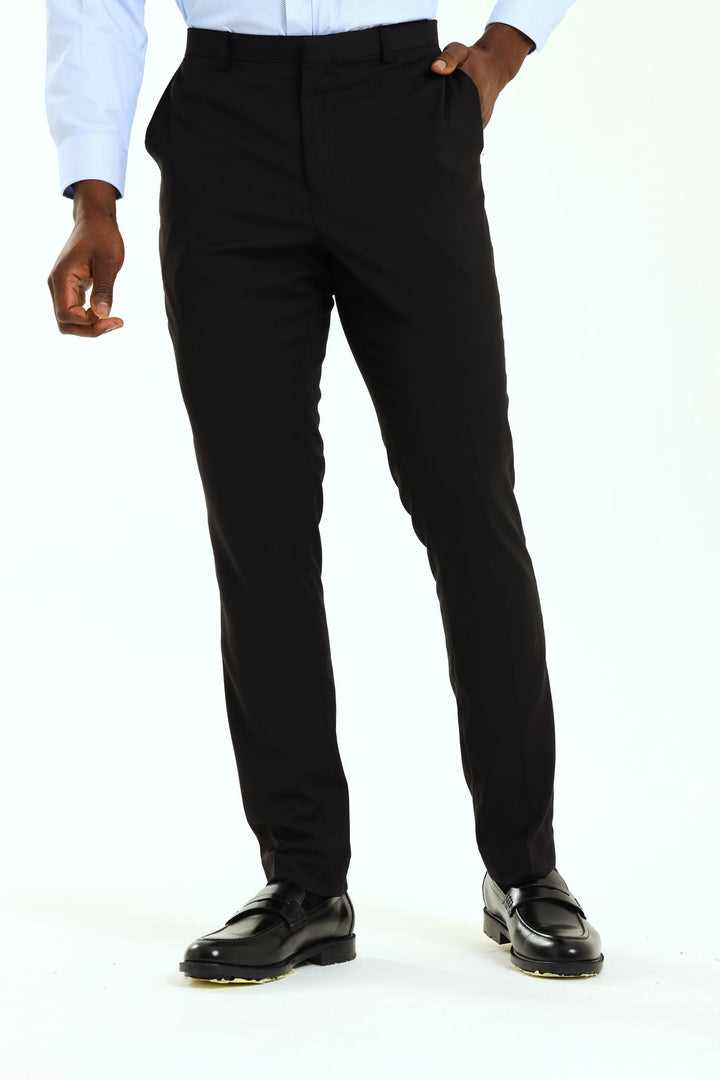 Slim Fit Viscose Blend Suit Trouser - Black