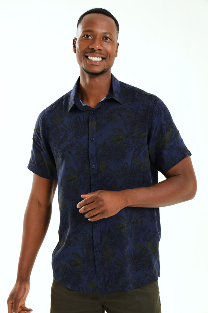 Leaf Print Shirt - Navy