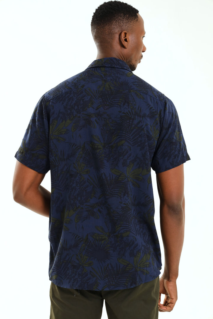 Leaf Print Shirt - Navy