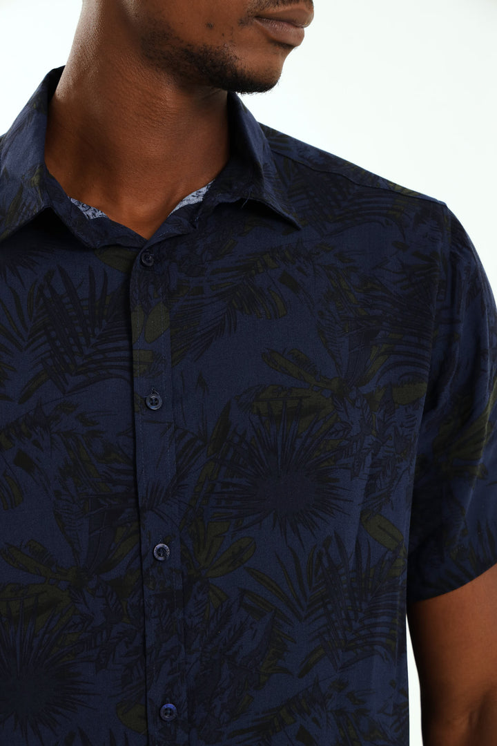 Leaf Print Shirt - Navy
