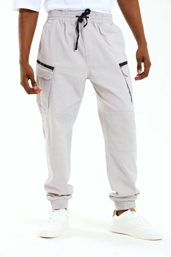 Zip Cargo Pants - Light Grey