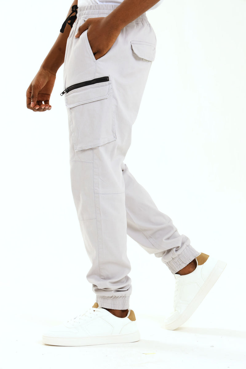 Zip Cargo Pants - Light Grey