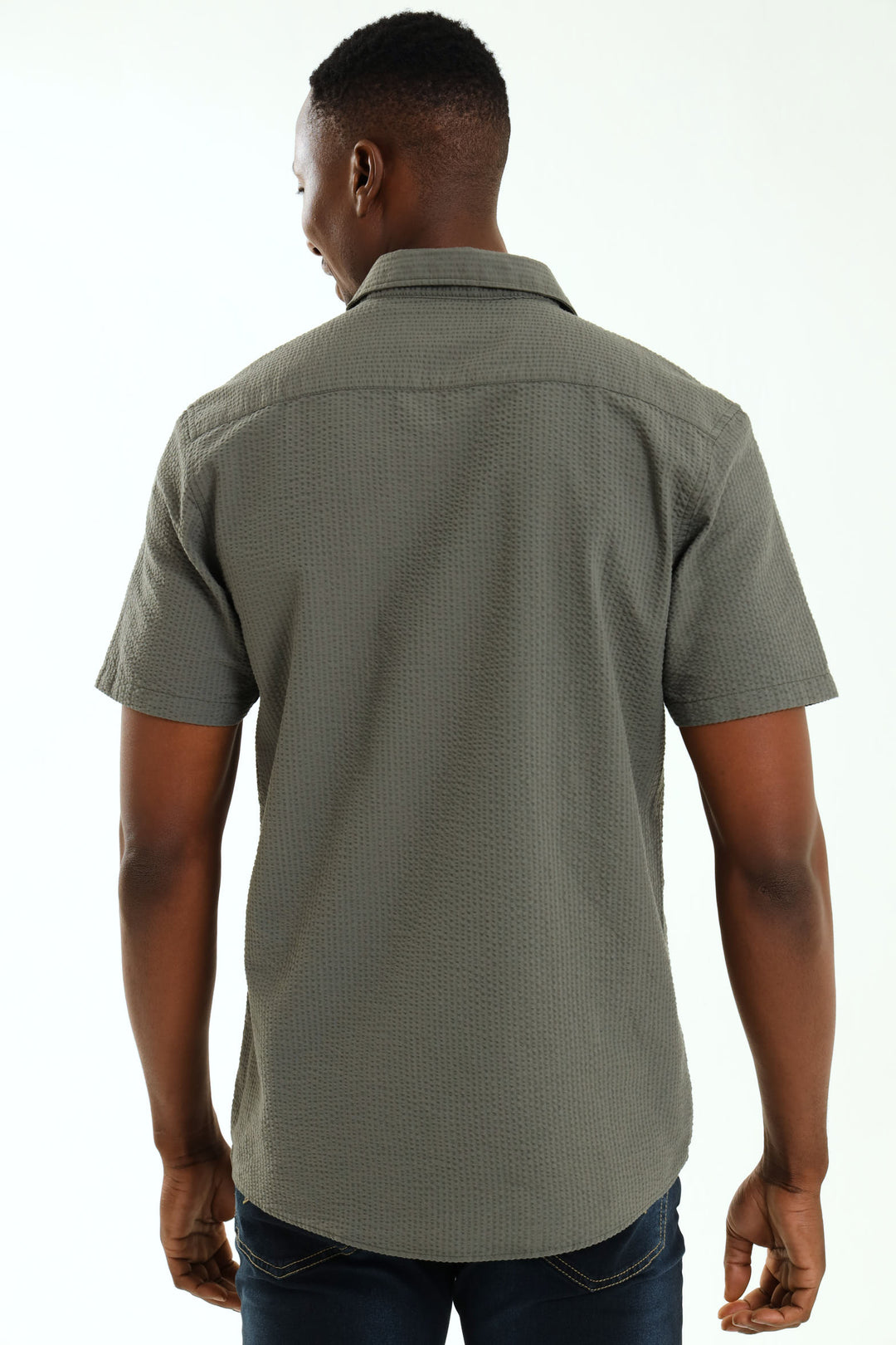 Short Sleeve Seersucker Shirt - Moss Green