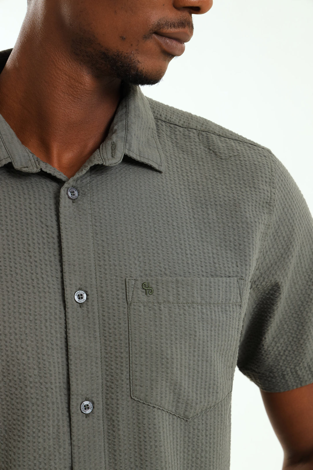 Short Sleeve Seersucker Shirt - Moss Green