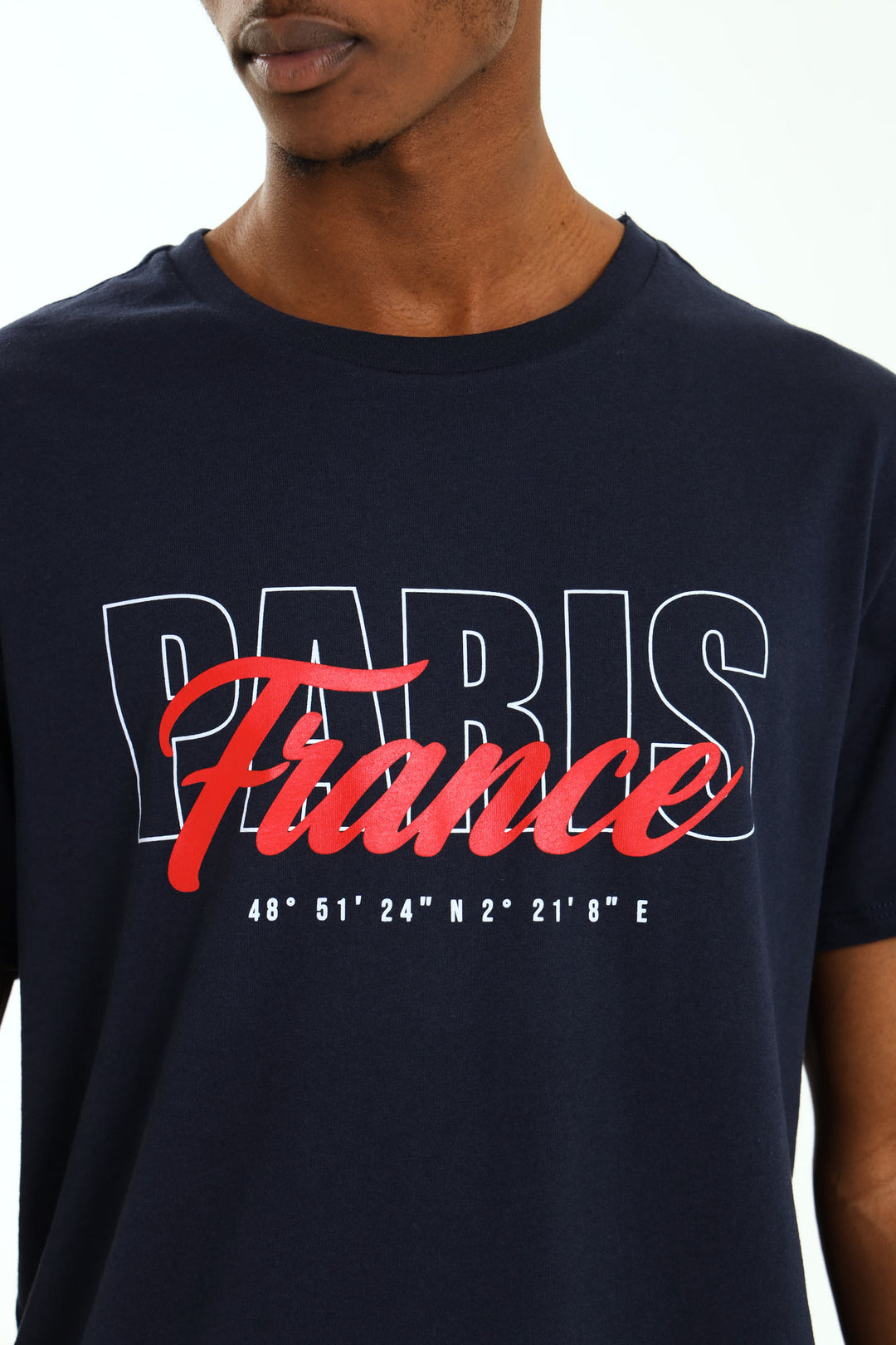 Short Sleeve Basic Print Tee - Navy