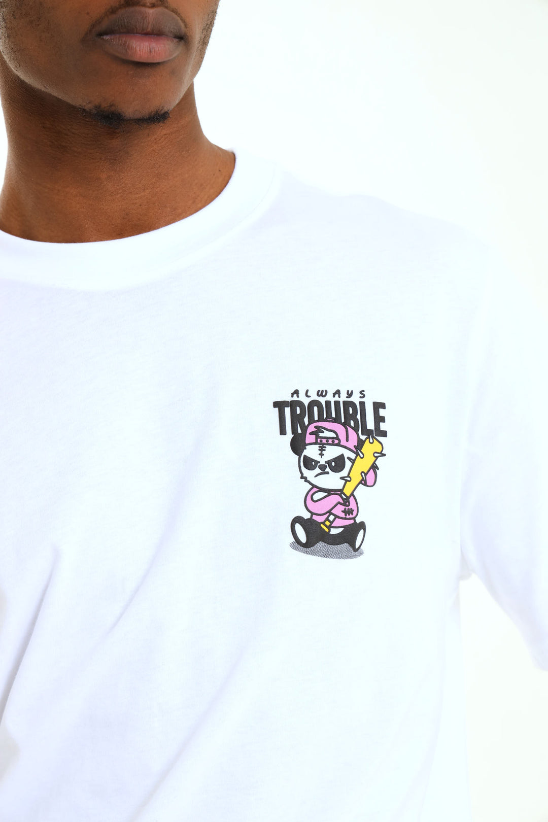 Always Trouble Front Small Print Tee - White