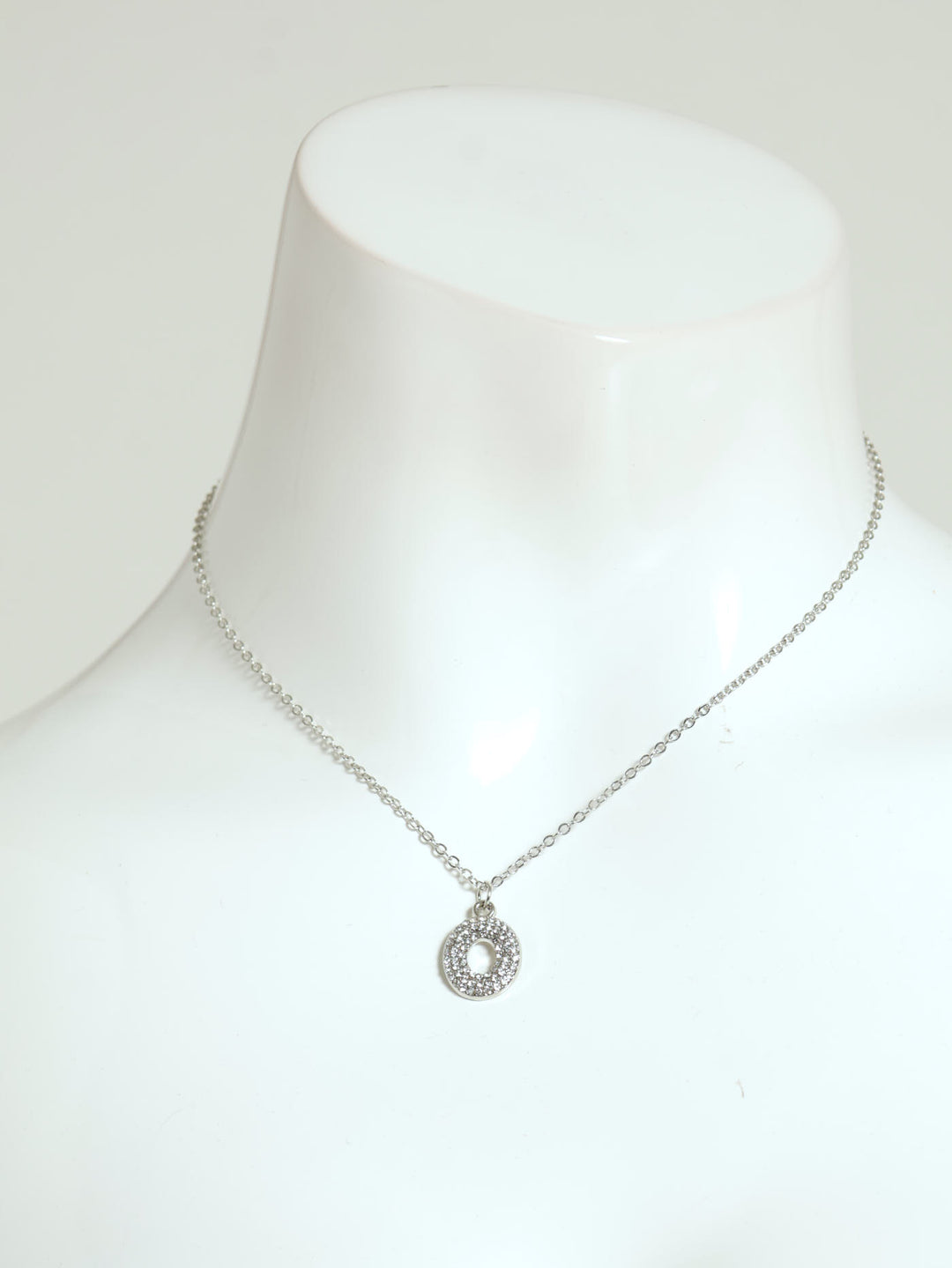 Diamante Round Pendant Necklace - Silver