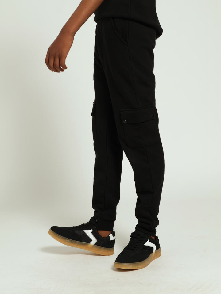 Cargo Pocket Fleece Pants - Black