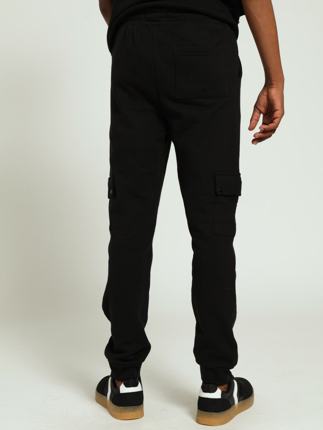 Cargo Pocket Fleece Pants - Black