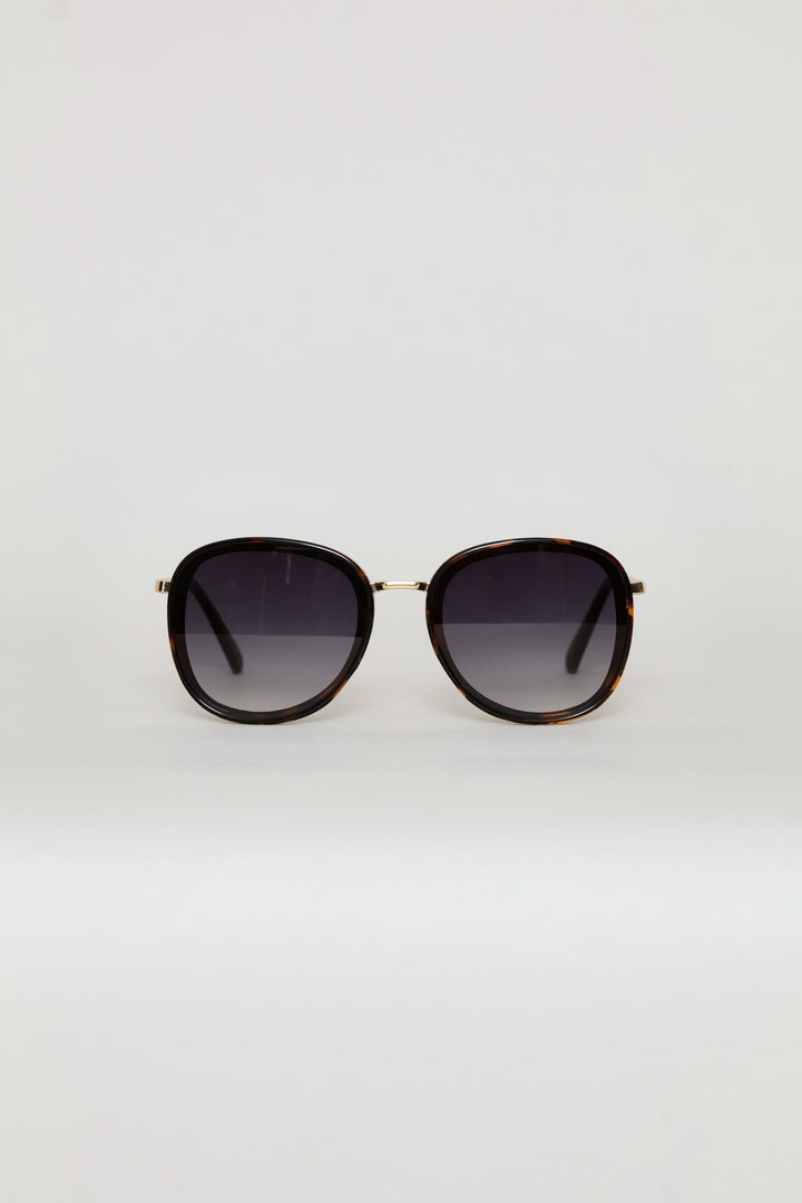 Round Smoke Gold Temple Sunglasses - Tortoise Shell