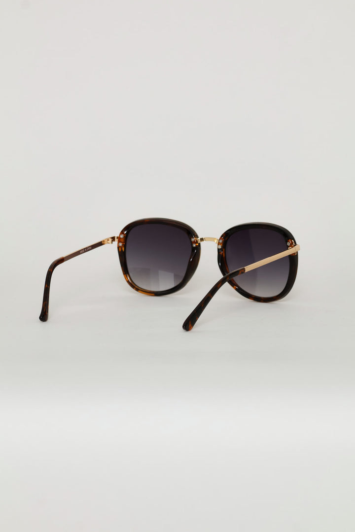 Round Smoke Gold Temple Sunglasses - Tortoise Shell
