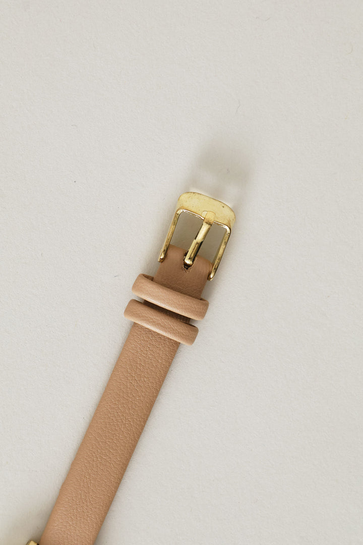 Dainty Taupe Strap Diamante Watch - Gold